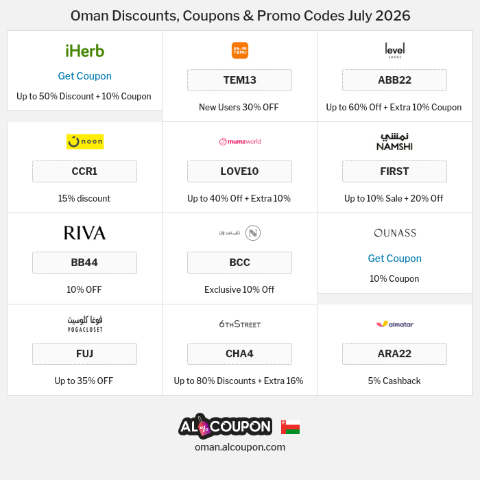 All Coupons and deals for Oman stores