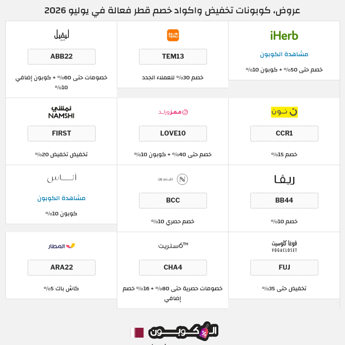 جميع كوبونات وعروض متاجر قطر