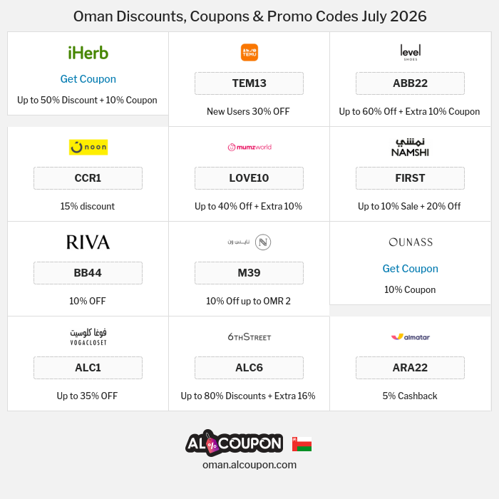 All Coupons and deals for Oman stores