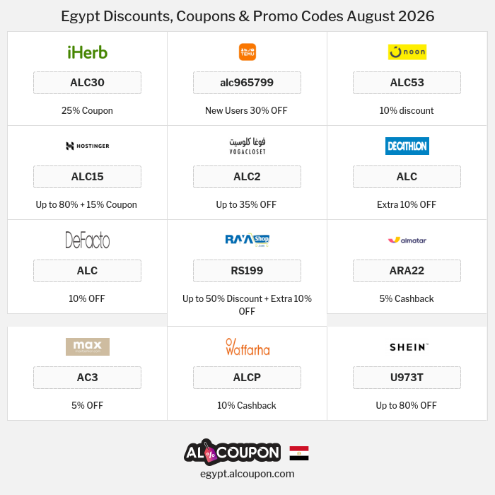 All Coupons and deals for Egypt stores