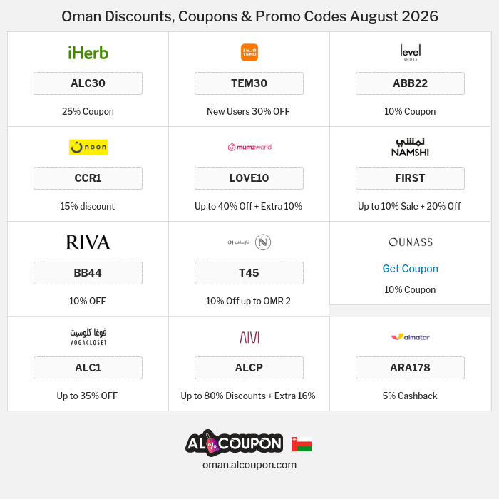 All Coupons and deals for Oman stores