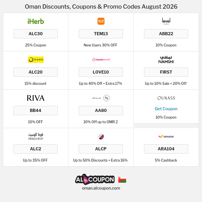 All Coupons and deals for Oman stores