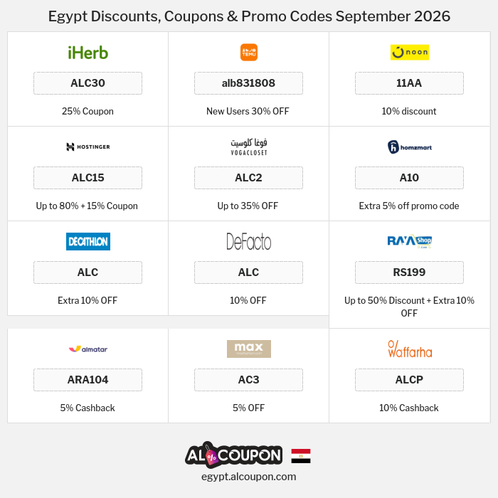 All Coupons and deals for Egypt stores