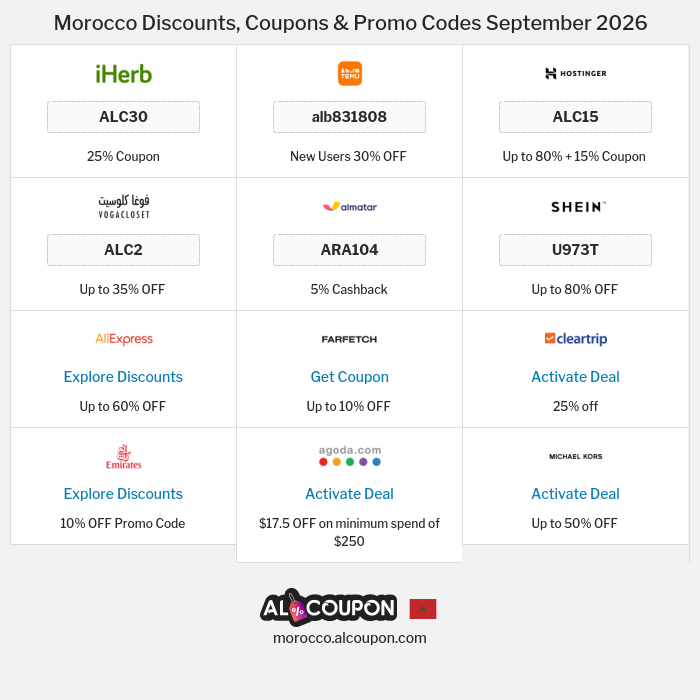All Coupons and deals for Morocco stores