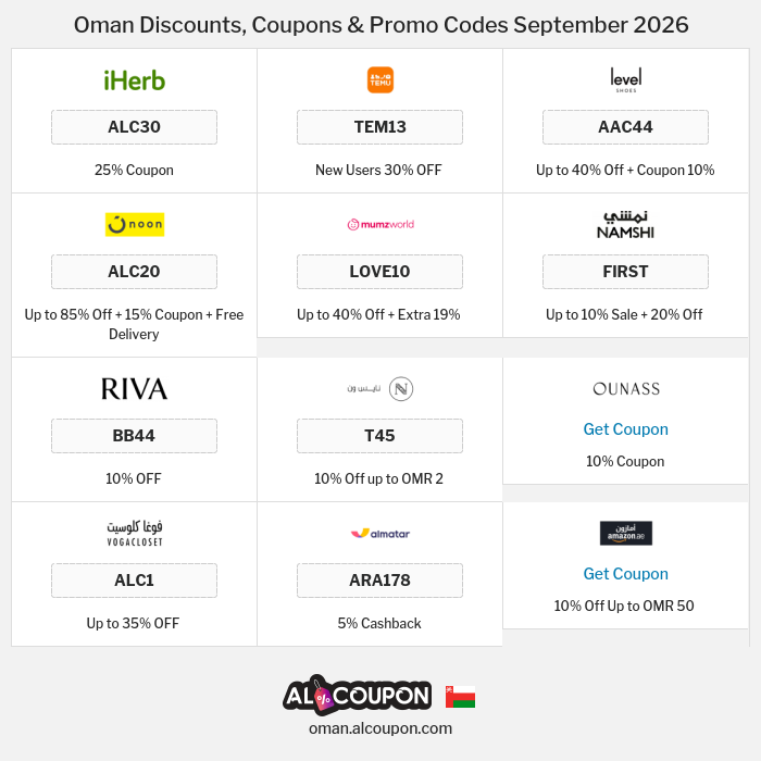 All Coupons and deals for Oman stores